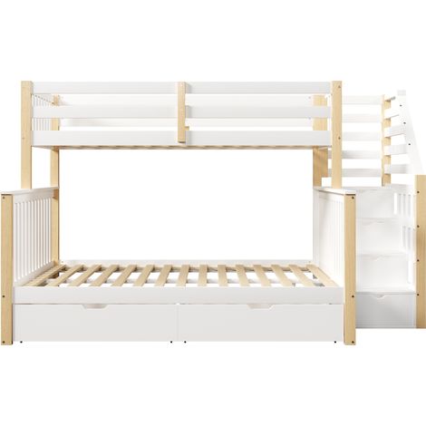 Letto a soppalco bambino 90x200 sopra 140x200 con cassetti e scala, bianco naturale (1/5)