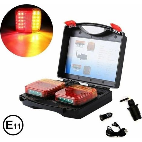 Lot De 2 LED Feux Arrières E11 Marqué Homologué A Base Magnétique Sans Fil Wireless 5 Fonctions Universels Pour Auto Tracteur (1/4)