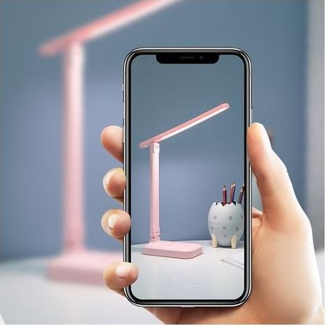 Faltbare, per USB aufladbare LED-Stehlampe, augenschonendes Licht, berührungsempfindlich, für Schüler, Kinder, Büro, zum Lesen, Nachttisch, Sakura-Rosa (1/3)