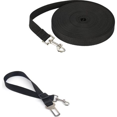Guinzaglio di sicurezza corto, compatibile con cinture di sicurezza e guinzagli per auto (10 m, nero), guinzaglio per addestramento cani con maniglia, guinzaglio lungo, fettuccia in nylon, mani libere (1/5)