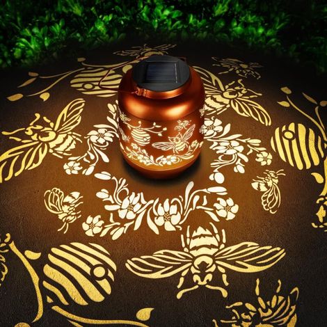 Lanterne solaire LED décorative en fer forgé creux, suspension solaire en fer forgé en forme d'abeille creuse, idéal pour Noël ou un anniversaire. (1/5)