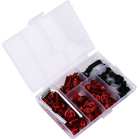 Kit universel de 158 pièces comprenant boulons, rondelles et clés pour carénage de moto, rouge. (1/5)
