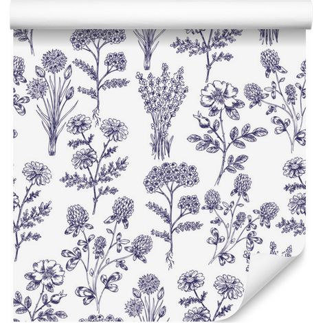 Tapete mit blauen Wiesenblumen für Wohn- und Schlafzimmer, 50 x 1000 cm (1/5)