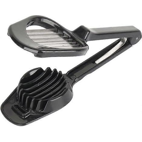 Egg cutter, mushroom cutter, tomato cutter and fruit cutter with long handle, made of ABS material (black). (1/5)