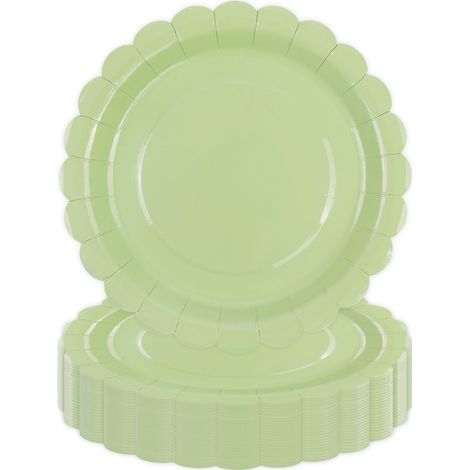 Lot de 50 Assiette Carton Vert de 23 cm, Festonnées Assiette Jetable Vaisselle Jetable Anniversaire Pour Gâteaux Desserts Anniversaires Baby Showers Mariages Décorations (Vert, 23cm) (1/5)