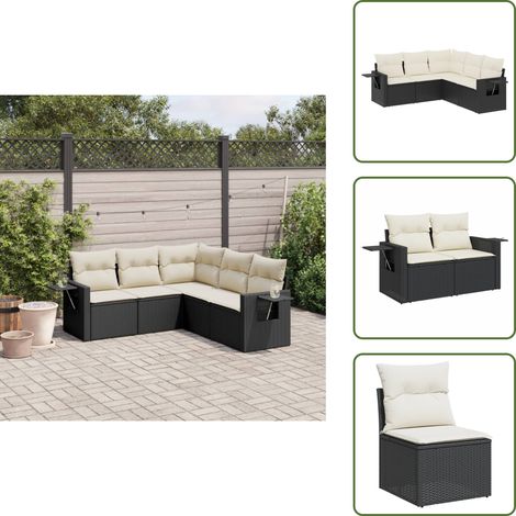 5-tlg. Garten-Sofagarnitur mit Kissen Schwarz Poly Rattan - Gartengestell - Gartenmöbelset - PE-Rattan Möbel - Outdoor Lounge Set - Gartenlounge (1/5)