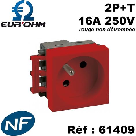 Prise 2 postes + T rouge complète EUR'OHM 61409