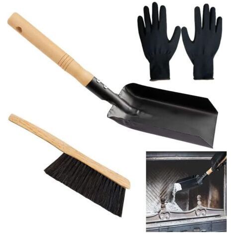 Kit Nettoyage Cheminée [Brosse + Racloir + Seau] - Manche Bois - Compatible Poêle/Insert/BBQ (1/4)