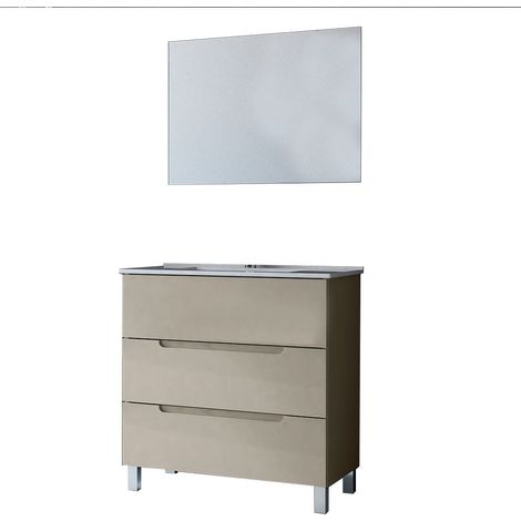 Kibath Mueble de baño con Lavabo, Espejo y Aplique LED VICTORIA 100x45 cm acabado MOKA mate 3 cajones con patas (1/5)