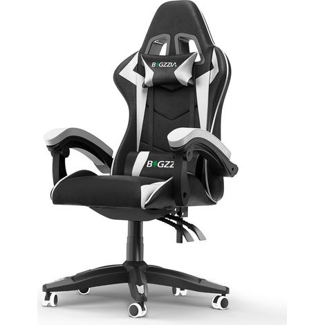 Chaise de bureau - Rattantree Chaise Gaming - Siège de Bureau Réglable Gaming Racing - avec coussin et dossier inclinable - Noir et Blanc (1/5)