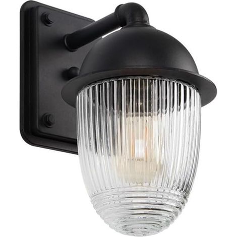 Applique da esterno - Lanterna da parete moderna e impermeabile, applique nera con vetro trasparente a coste, attacco E27/E26, colore unico - 21 cm