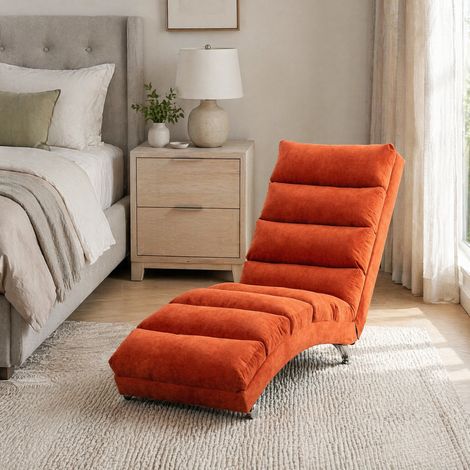 Poltrona massaggiante chaise longue fissa in lino arancione, vibrazione delicata, 148 x 55 x 84 cm (1/5)
