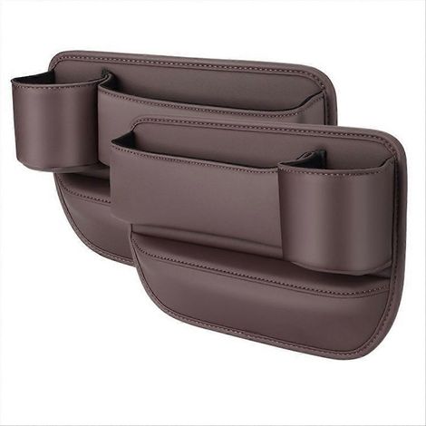 Bolsa portavasos para coche, caja de almacenamiento para asiento de coche con portavasos, marrón oscuro (1/5)