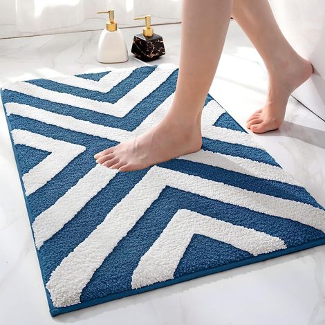 Tapis Bain Bleu 40x60cm Microfibre Antidérapant Absorbant Lavable (1/5)