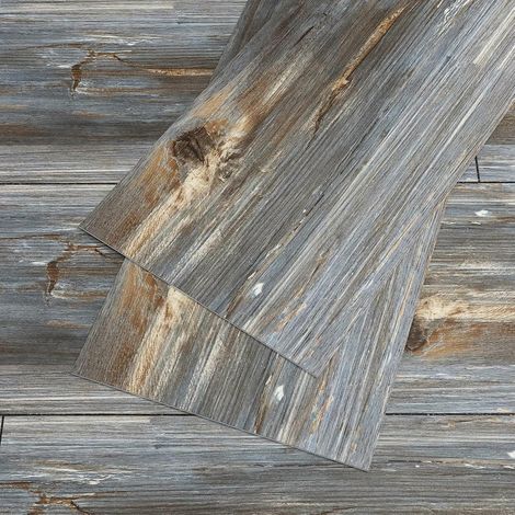Dalle PVC Adhesive Sol Bois Gris Bleu Vintage Carrelage Adhesif Sol PVC Rouleau Bois Gris Chambre Cuisine Imperméable Dalle Garage Chambre Salon Rimovibile 90 cm × 15 cm 12 Pièces (1/5)