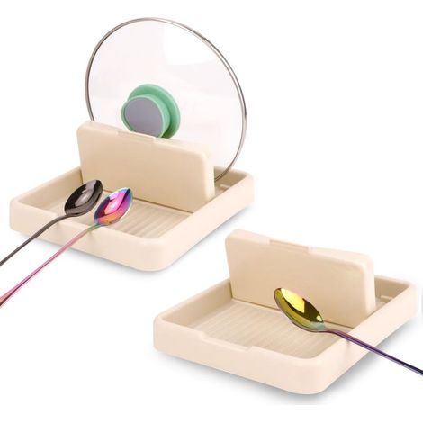 Porte-cuillères 2 pièces avec support couvercle, pour plaque de cuisson, pliable, blanc. (1/5)