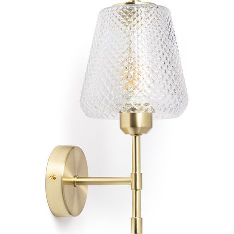 Stiklu Wandleuchte aus goldfarbenem Metall und Glas – Geometrischer Lampenschirm – Kompatibel mit E27-Leuchtmitteln – Für Wohnzimmer und Eingangsbereich (1/5)