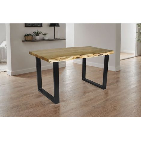 Esstisch Baumkante Akazie massiv eichenfarben 140 x 80 U-Gestell schwarz CALI (1/5)