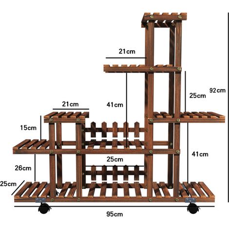Support à plantes en bois à plusieurs niveaux, étagère à fleurs sur roulettes, pour salon, balcon, terrasse, jardin ou clôture. (1/5)