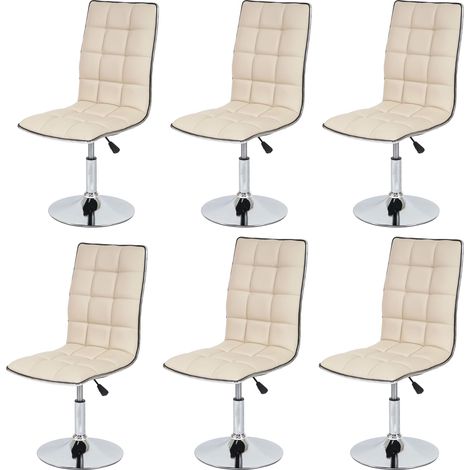 Juego de 6 sillas de comedor HHG-834, silla de cocina, regulable en altura, giratoria, cuero sintético con certificación MVG, color crema