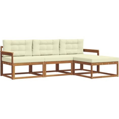 Set di divani da esterno con cuscino 4 pz Salotto da Giardino Naturale e Crema (1/5)