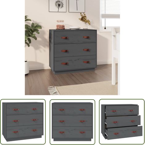 The Living Store Sideboard Grau 80x40x75 cm Massivholz Kiefer - Holz Sideboard - Massiver Holzsschrank - Kiefernschalter - Wohnzimmer Möbel - Regal Grau (1/5)