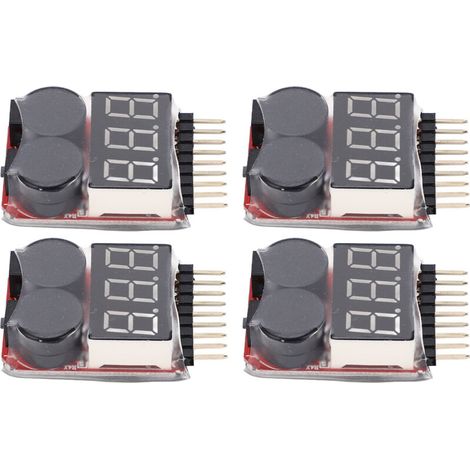 4 PCS Testeur de Tension Batterie Lipo 1-8S avec Alarme Sonore et Contrôle de Niveau Bas