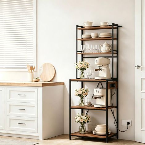Scaffale da cucina con prese, 60 x 40 x 167 cm, nero e marrone rustico DESVIAE (1/5)