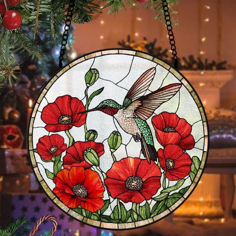 Attrape-soleil vitrail colibri 9 cm décoration fenêtre suspendue oiseau coloré cadeau femme maison (1/5)