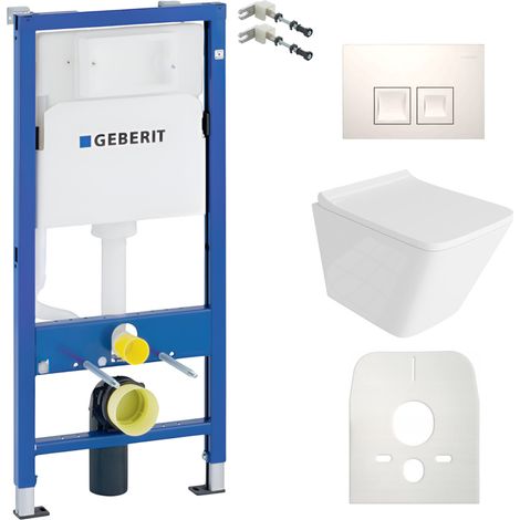 GEBERIT WC Set mit Vorwandelement, Wand-WC und Spülknopf (1/5)