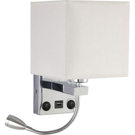 Nachttisch-Wandleuchte, LED-Leseleuchte, moderne Wandleuchte aus poliertem Chrom mit schwenkbarem Schwanenhals-Spotlight, Doppelschalter, mit USB-Anschluss zum Aufladen von E27 (mit USB, 1 Stück) (1/4)