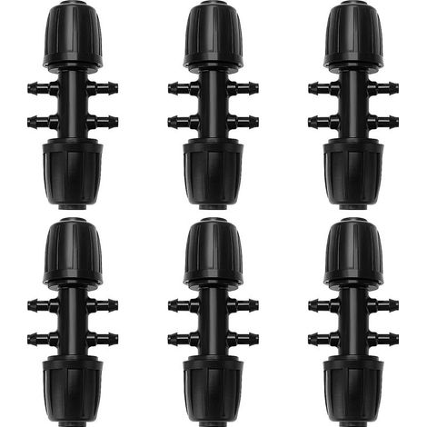 Noir 6 Pièces 13/16 mm à 4/7 mm Connecteur de Tuyau en T Barbelé, 6-Voies Raccord de Tuyau D'Irrigation, Connecteur d'Irrigation Goutte à Goutte à 6-Voies pour Jardin, Pelouse (1/5)