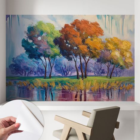 Tapete adhésive moderne pour salon et chambre à coucher Décoration rapide avec colle Abstraction arborée 104x70 cm (1/5)