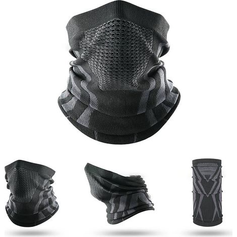 Cache-cou épais avec écharpe et masque facial, demi-visage coupe-vent et chaud, adapté au cyclisme en extérieur, noir et gris. (1/5)