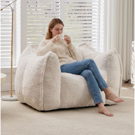 Fauteuil poire 123x97x73 cm beige, dossier enveloppant, tissu peluche, prêt à l'emploi MEUBLIV (1/5)