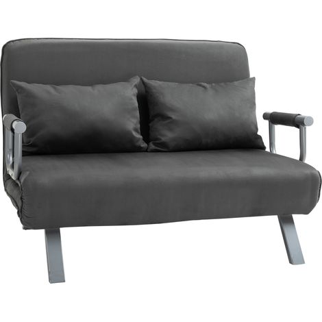 HOMCOM Divano Letto 2 Posti con Schienale Regolabile in 5 Livelli, Divano Letto Matrimoniale Pieghevole con 2 Cuscini per Soggiorno, in Finta Pelle Scamosciata e Acciaio, 111x80x78 cm, Grigio (1/5)