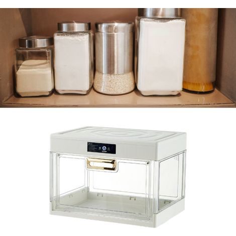 Boîte de rangement de bureau empilable, anti-poussière, pour tasses à eau et verres à café, avec couvercle, blanche, résistante aux UV, 38 x 27,5 x 27 cm / 15,0 x 10,8 x 10,6 pouces (1/5)