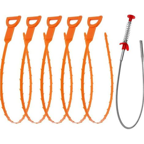 Crochet De Vidange De Tuyau De Cuisine En Forme De U, 6 Pièces De Débouchage D'évier De Vidange - Outil De Nettoyage Des Ordures D'égout 60 Cm (1/5)