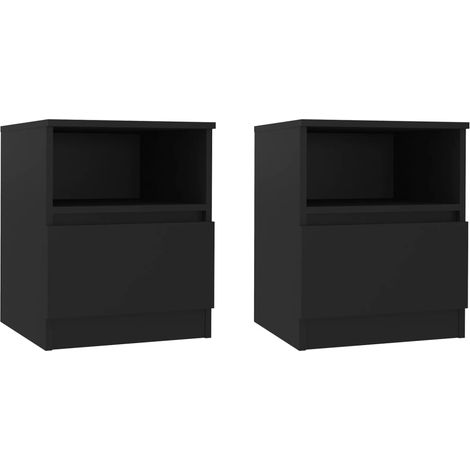 Juego de 2 mesitas de noche con cajón y compartimento abierto 40 x 40 x 50 cm aglomerado negro DEC035572