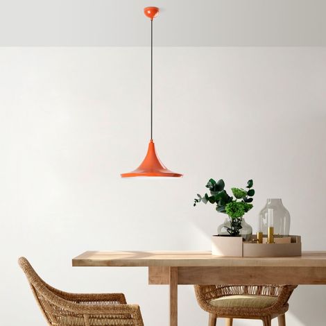 Lustre orange élégant, hauteur réglable 30-117 cm, corps en métal, abat-jour Ø 30 cm, douille E27, pour les espaces de vie modernes, indice IP20 (1/5)