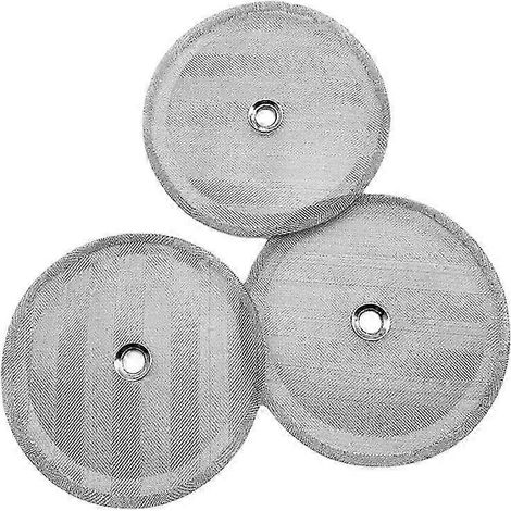 Lot de 3 filtres à café de 10 cm pour cafetière à piston, en acier inoxydable, avec maille centrale et bordure.