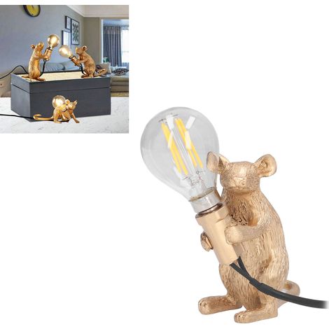 Lampe souris en résine style nordique, culot E12, lampe de bureau moderne en résine, lampe décorative pour bureau, salon, chambre, chevet, lampe de table décorative, assise dorée, norme anglaise (1/5)