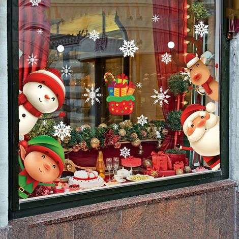 5 Feuilles Autocollants Noël, PVC double face, motifs Père Noël et flocons, décoration fenêtre intérieur extérieur (1/5)