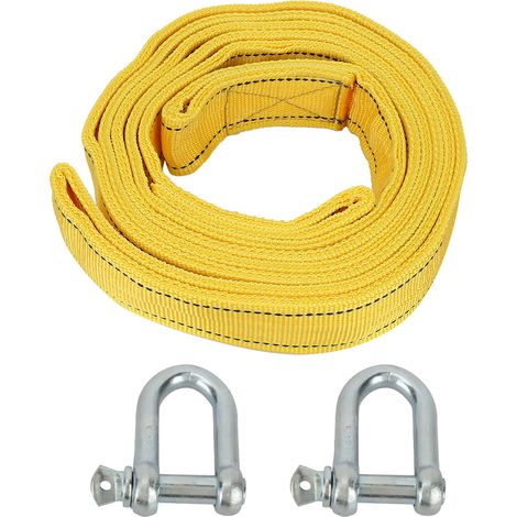 Sangle de remorquage 8T haute résistance, corde de dépannage auto avec crochets en U, jaune, 8 tonnes, kit de tractage pour véhicule (1/5)