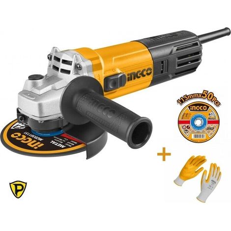 Smerigliatrice angolare 115 mm 750W. INGCO serie industrial + 50 dischi + guanti (1/5)