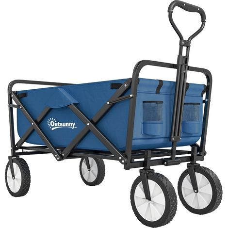 90L Festival Trolley on Wheels, Folding Camping Trolley Cart with Adjustable Handle, Portable for Outdoor, Garden, Shopping, Fishing, Navy Blue