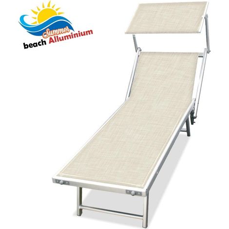 Lettino Prendisole Alluminio Pieghevole LIDO Spiaggia Giardino ECRU 180x60x40 cm