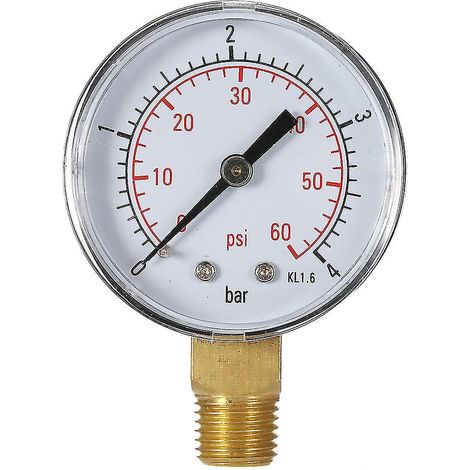 Manomètre hydraulique à cadran pour filtre de piscine, 50 mm, 0 à 60 psi (0 à 4 bar), filetage NPT 1/4". (1/5)