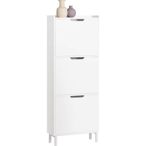 Meuble à chaussures 3 abattants, étroit, 6 niveaux de rangement, blanc (1/5)