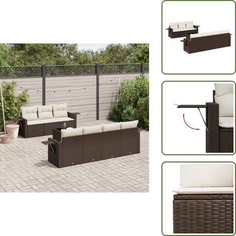 The Living Store 8-tlg. Garten-Sofagarnitur mit Kissen Braun Poly Rattan - Gartentisch (1/5)